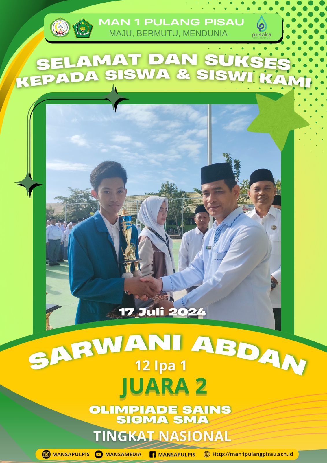 Sarwani Abdan Berhasil Meraih Juara 2 Olimpiade Sains Sigma SMA